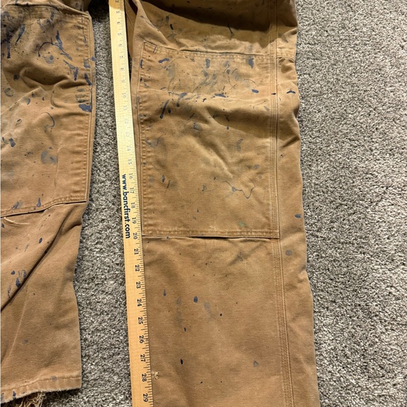 Carhartt Double Knee Bib Overalls Mens 40x32* BRN Canvas Workwear Paint Splatter - Picture 6 of 16